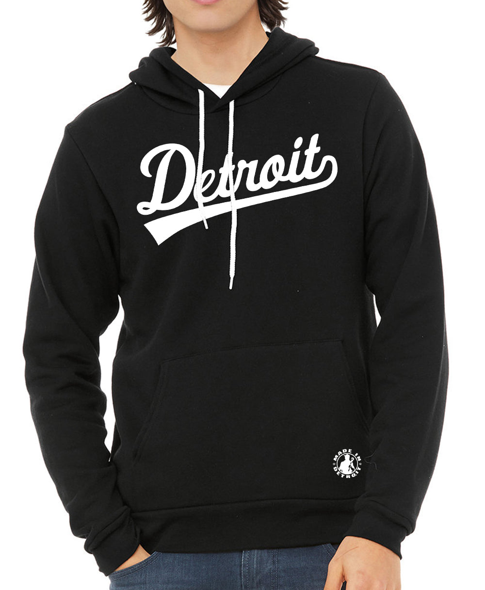 Unisex Detroit Tail Script Black Hoodie