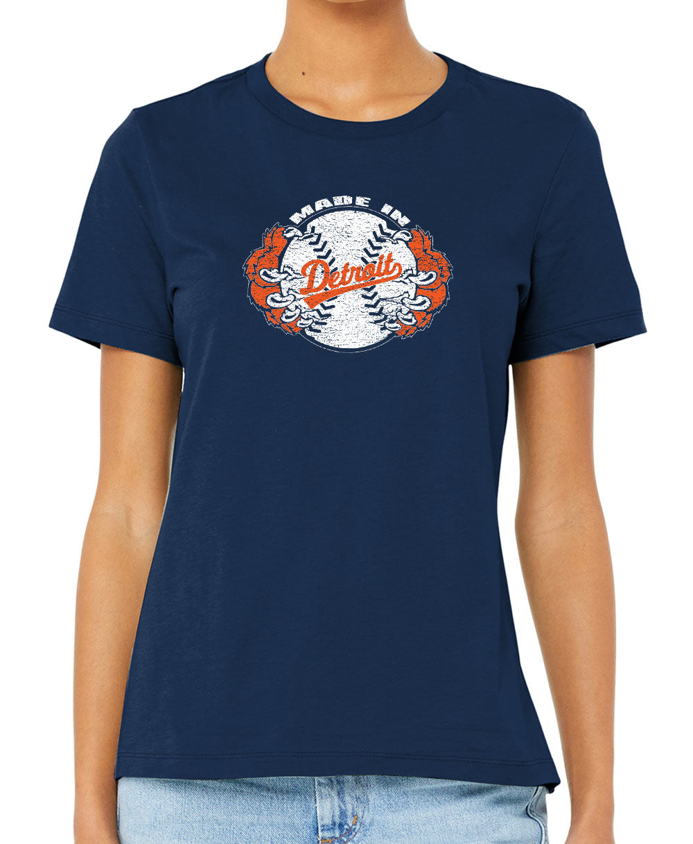 Ladies Detroit Paws Baseball Navy Shirt