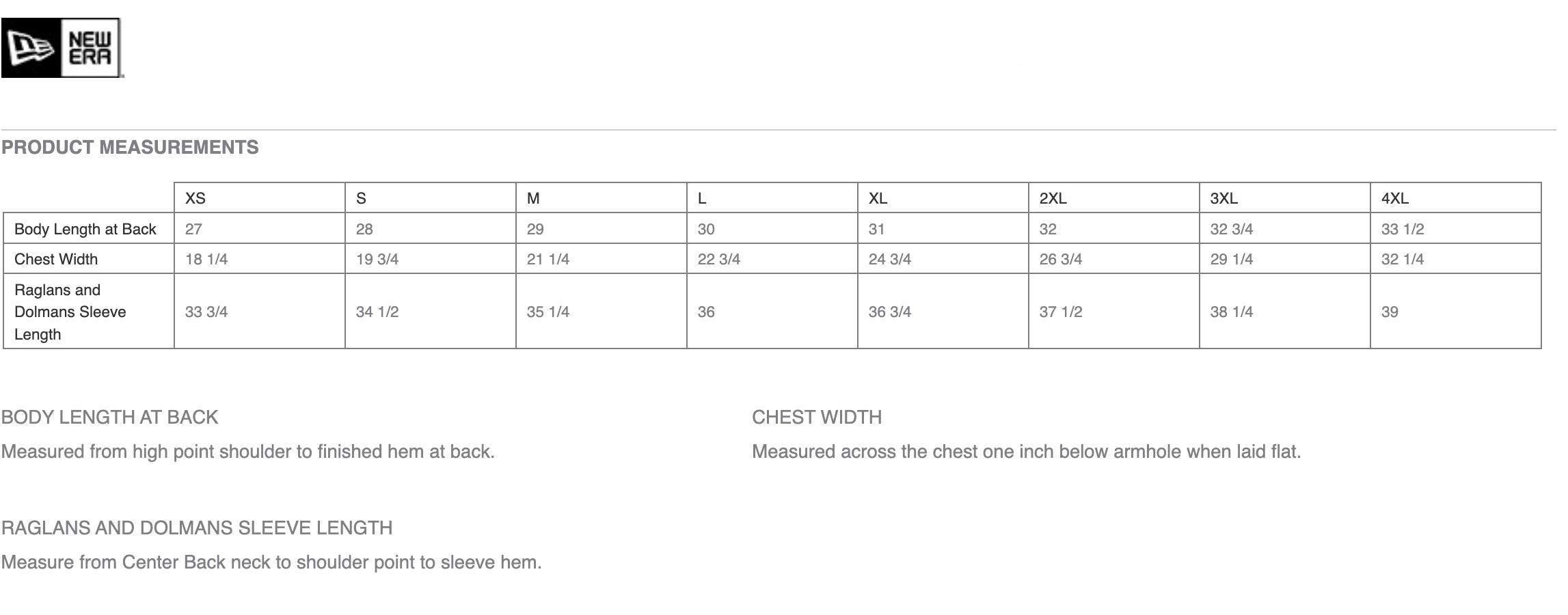 New era discount sweatshirt size chart