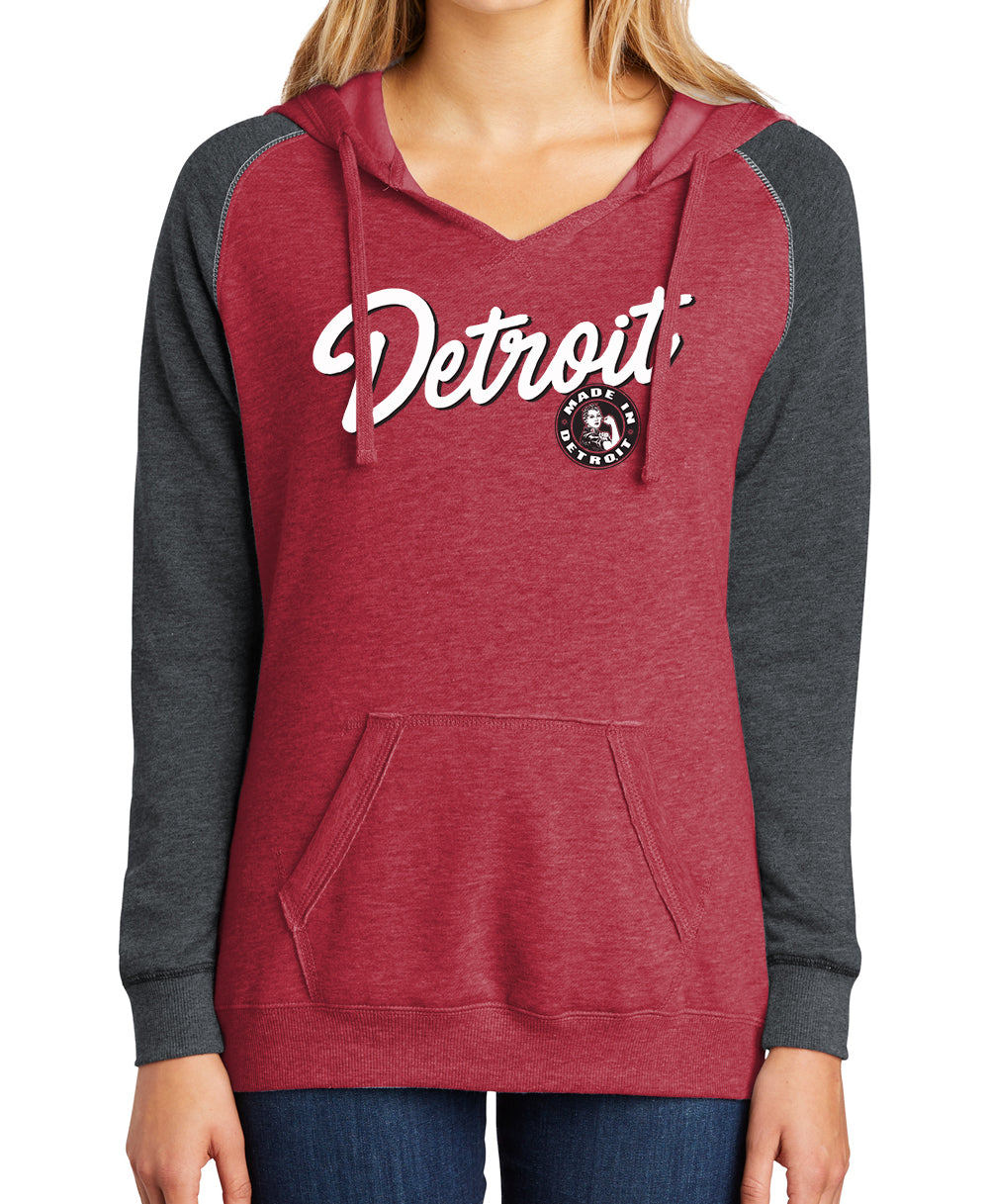 Ladies Detroit Rosie Script Raglan Hoodie