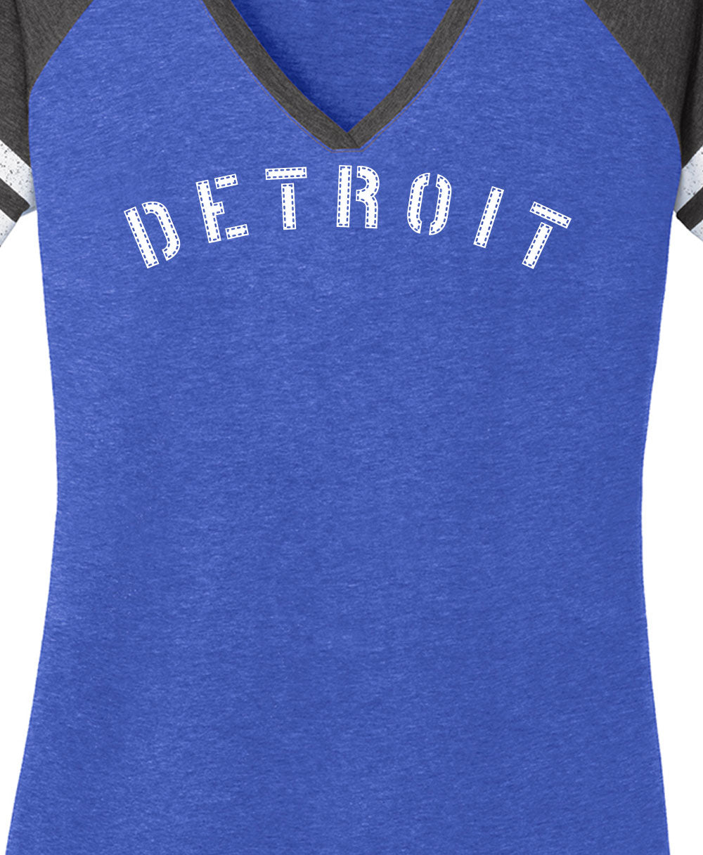 Ladies Detroit Stencil V-Neck