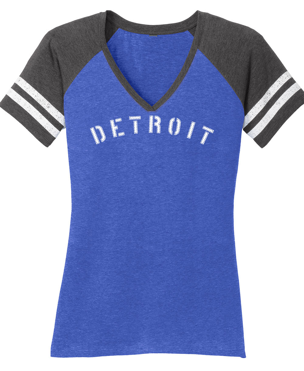 Ladies Detroit Stencil V-Neck