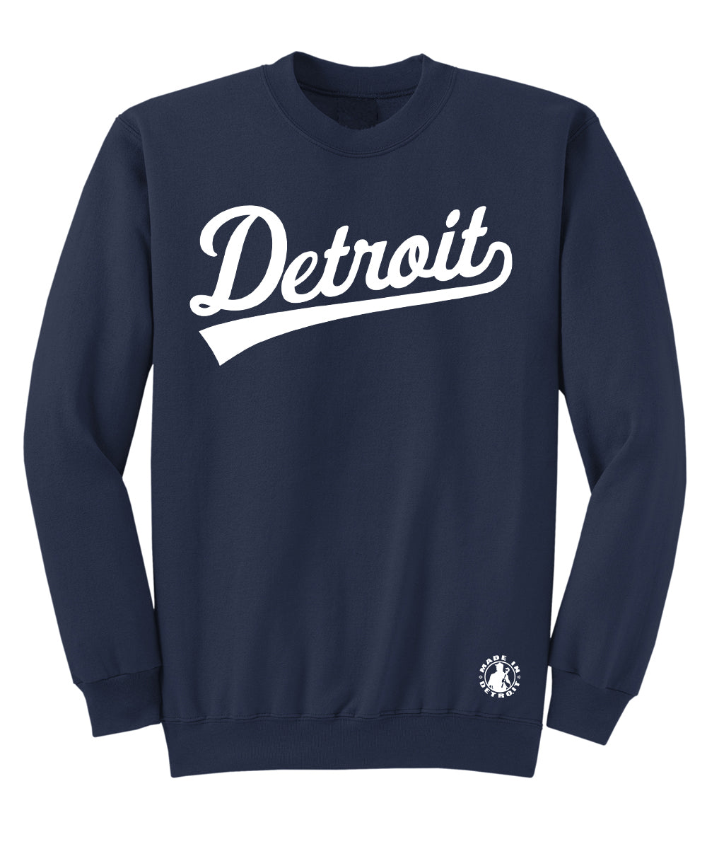 Detroit Tail Script Navy Crewneck