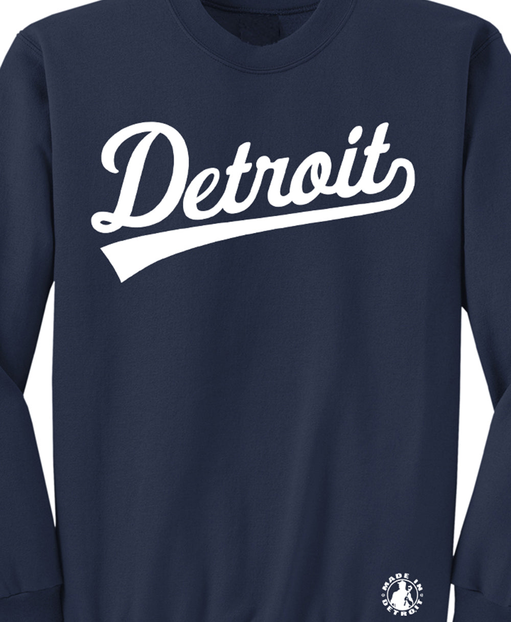 Detroit Tail Script Navy Crewneck