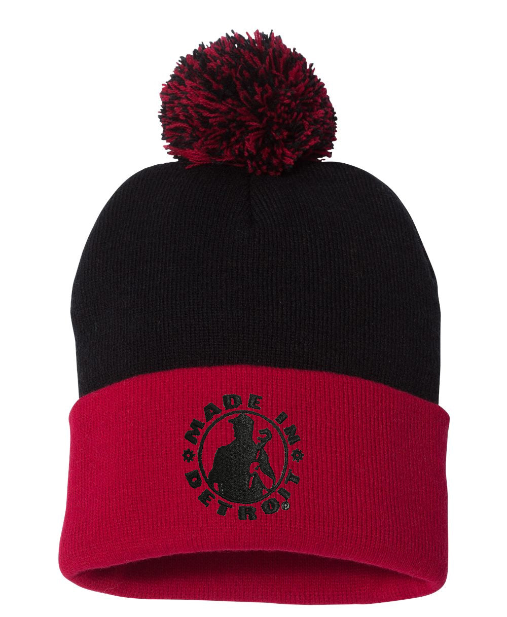 MID Black w/ Red Cuff Pom Beanie