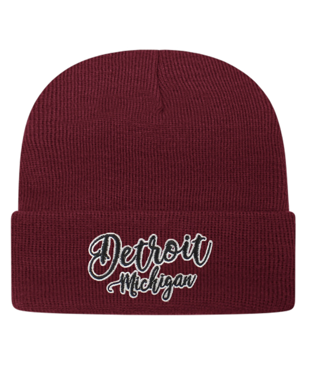 Detroit MI - Maroon Cuff Beanie