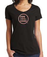 Ladies Rose Gold Black Missy V-Neck