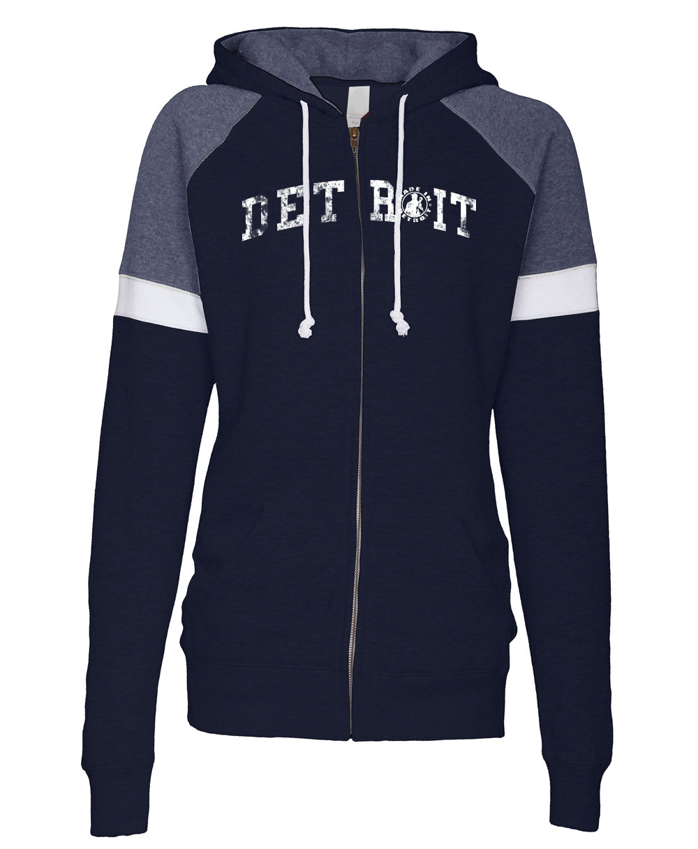 Ladies Navy/White Full Zip Hoodie – Made In Detroit